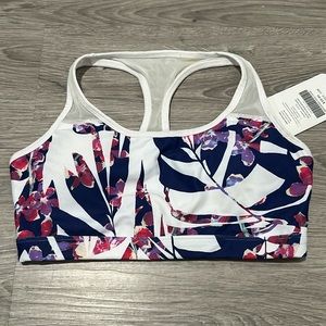 Fabletics Racerback Sports Bra in Floral Blue, Women’s Size Small